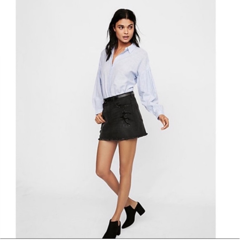 Express Women’s Black Destroyed Denim Ultra Mini Skirt